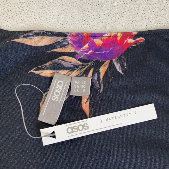 NWT Maternity Black Floral Bardot Midi Dress - Picture 9 of 11